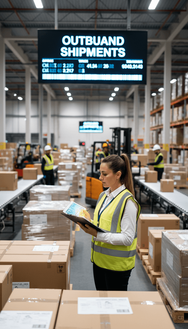 Supply chain manager inspecting inventory