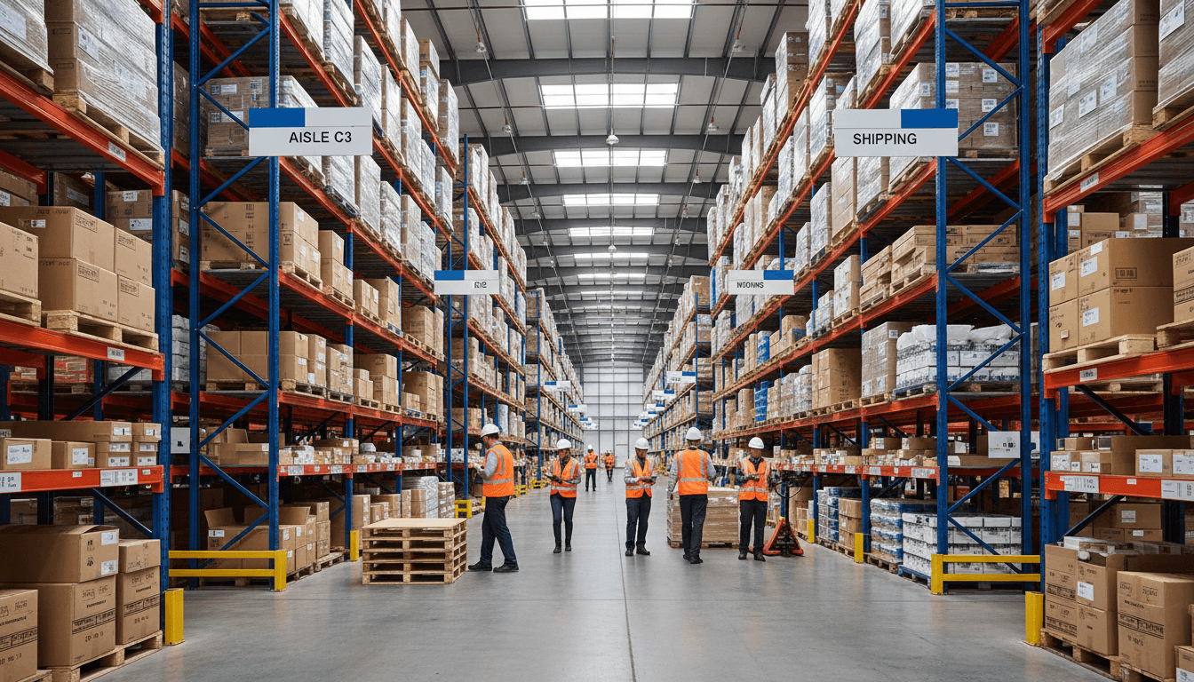 Warehouse with neatly stacked pallets